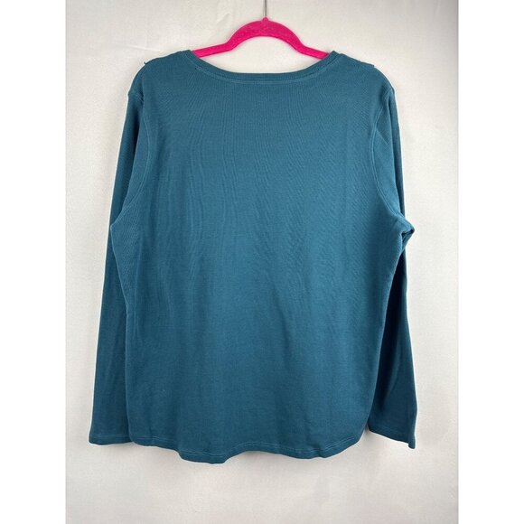 NorthCrest Womens Plus Size 1X Teal Long Sleeve Top With Lace Detail - Picture 4 of 4
